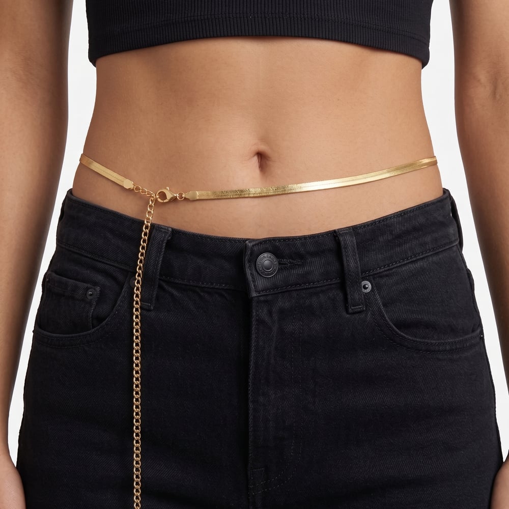 Handmade Stainless Steel 18K Gold Flat Waist Chain